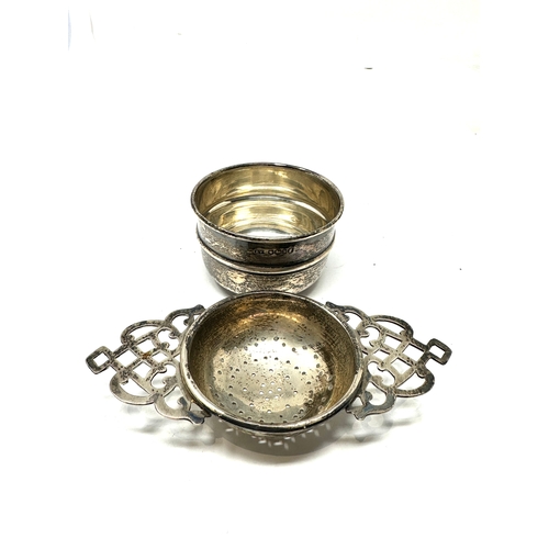 9 - Antique Silver tea strainer & bowl Sheffield silver hallmarks makers edward viners