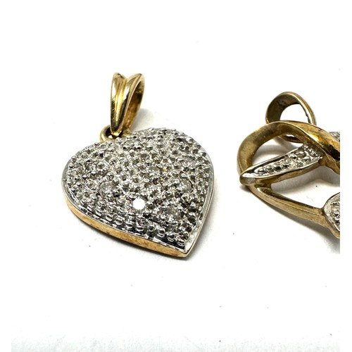 53 - 3 x 9ct gold diamond heart pendants (3.7g)