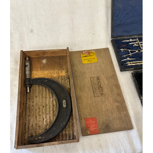 308 - 3 cased Moore and Wright mathematic sets includes compass set etc