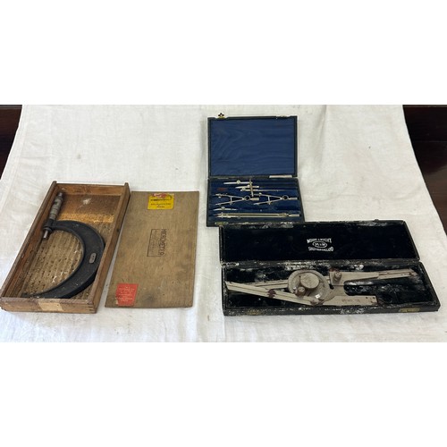 308 - 3 cased Moore and Wright mathematic sets includes compass set etc