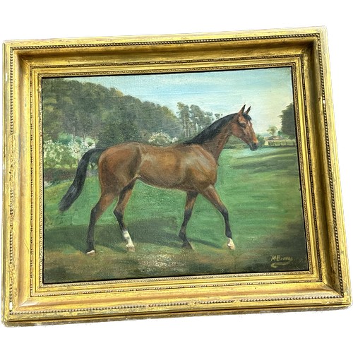 60 - Signed oil on canvas, depicting a horse, framed, frame measures approximately 26 inches wide 22 inch... 