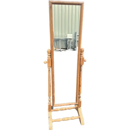 556 - Pine cheval mirror height approximately 59 inches tall