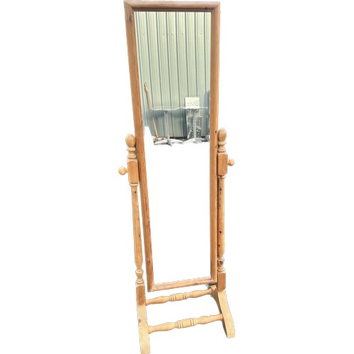 556 - Pine cheval mirror height approximately 59 inches tall