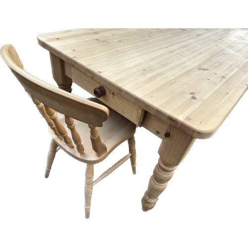 542 - Large pine house table and 4 chairs with drawer to end 28 inches tall 72 inches long 36 inches wide