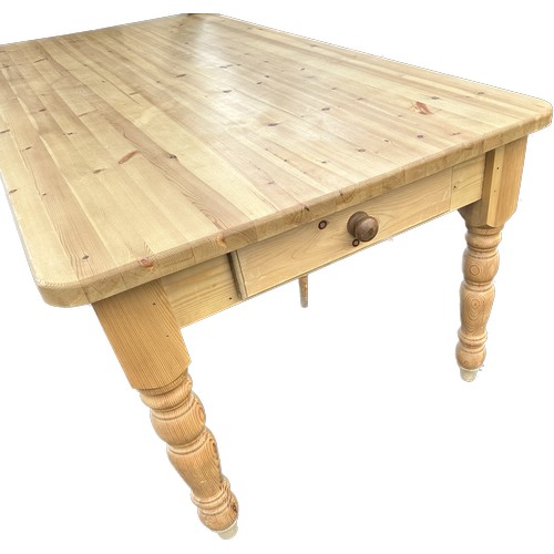 542 - Large pine house table and 4 chairs with drawer to end 28 inches tall 72 inches long 36 inches wide