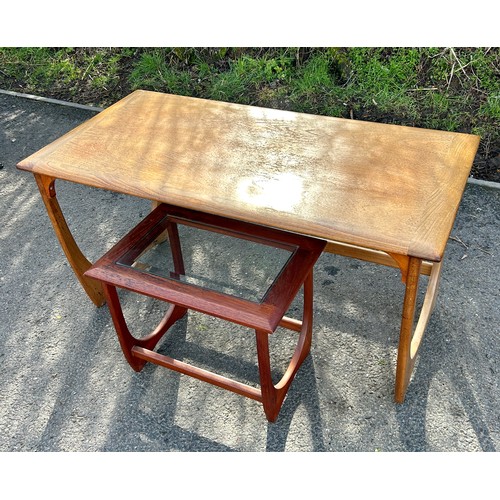 568 - Two teak tables measures approx height 20 inches by 39 inches length by 19.5 width