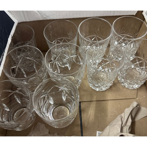 296 - Selection of glassware to include brand glasses, a pair of matching decanters etc, One decanter stop... 