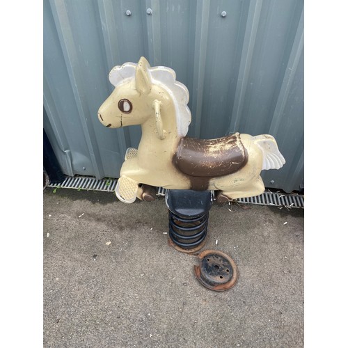 102C - Vintage metal childrens playground rocking horse measures approx 36 inches high by 14 inches high