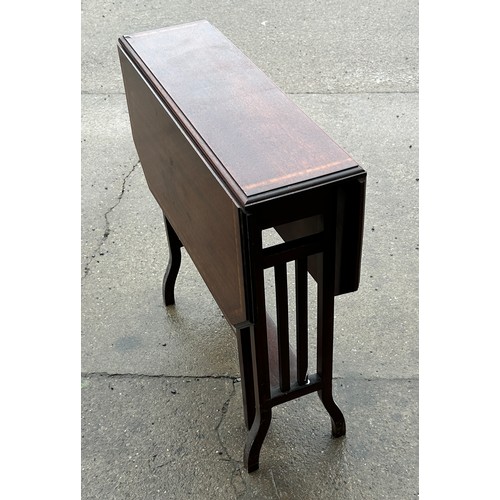 544 - Mahogany inlaid drop leaf table measures approx height 24 inches by 24 length by 7.5 width