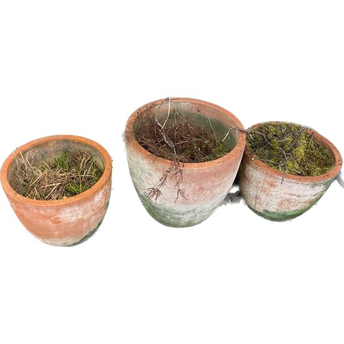 102G - 3 Terracota garden planters largest measures approximately 16 inches tall 18 inches depth