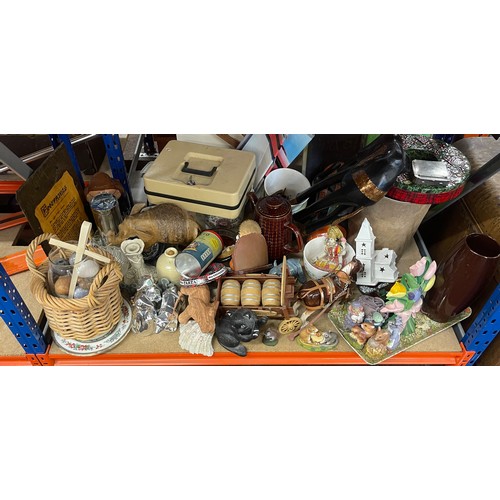 352 - Large selection of pottery and collectables to include metal till, cast iron door stop etc