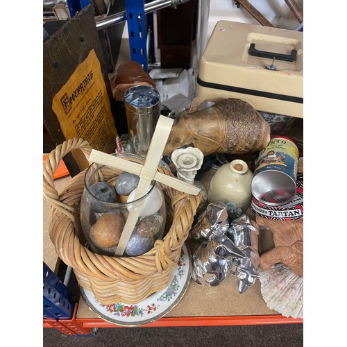 352 - Large selection of pottery and collectables to include metal till, cast iron door stop etc