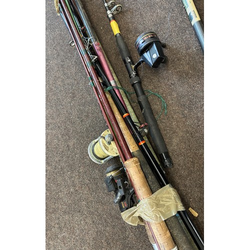 222 - Selection of fishing equipment to include sea fishing and match fishing rods and fishing tackle