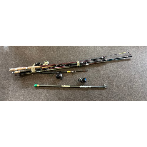 222 - Selection of fishing equipment to include sea fishing and match fishing rods and fishing tackle