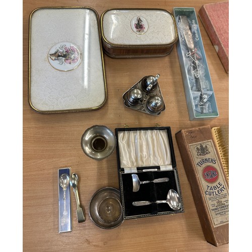 314 - Selection of collectable items includes silver plate, brush sets etc