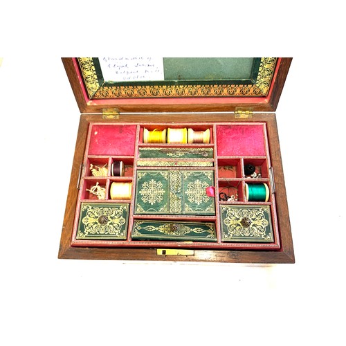 477 - Vintage inlaid sewing box and contents