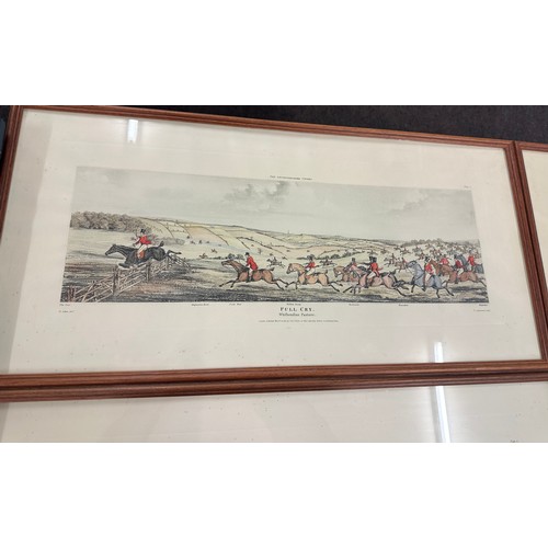 382 - Leicestershire cover hunting scene prints to include Full cry, the meeting, the death and the breaki... 