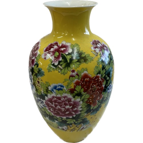 181 - Chinese yellow flower pattern vase, marks to base height approximately 18 inches