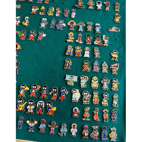 177 - Large collection of Robertsons Golly Badges, approximately 120 badges in wooden glazed frame