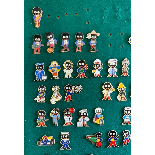 177 - Large collection of Robertsons Golly Badges, approximately 120 badges in wooden glazed frame