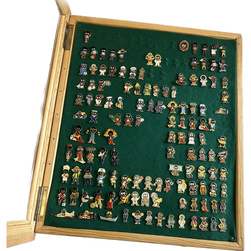 177 - Large collection of Robertsons Golly Badges, approximately 120 badges in wooden glazed frame