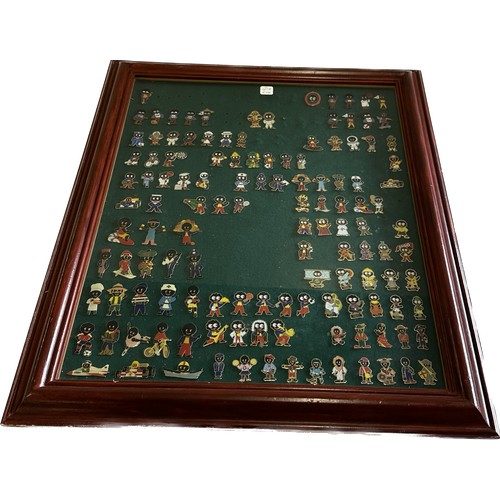 177 - Large collection of Robertsons Golly Badges, approximately 120 badges in wooden glazed frame