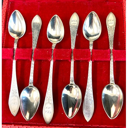 438 - Set Antique Danish silver teaspoons, engraved with initials and the date 1905, silver hallmarks to b... 