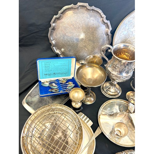 236 - Large selection of silver plated items to include teapot, tray, cutlery etc