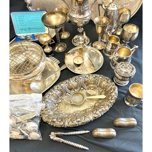 236 - Large selection of silver plated items to include teapot, tray, cutlery etc