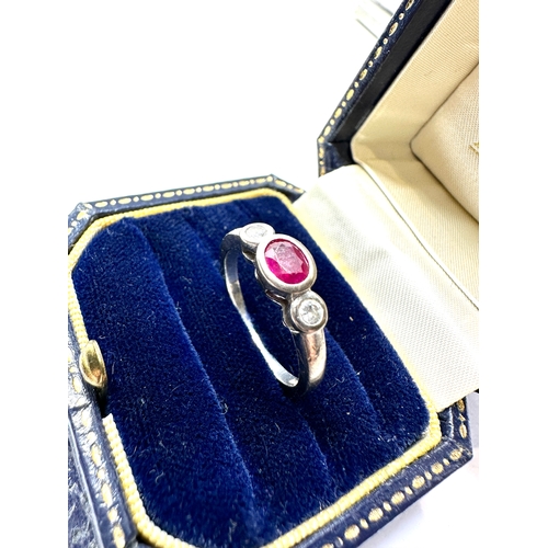 137 - 18ct white gold diamond & ruby ring weight 3.5g