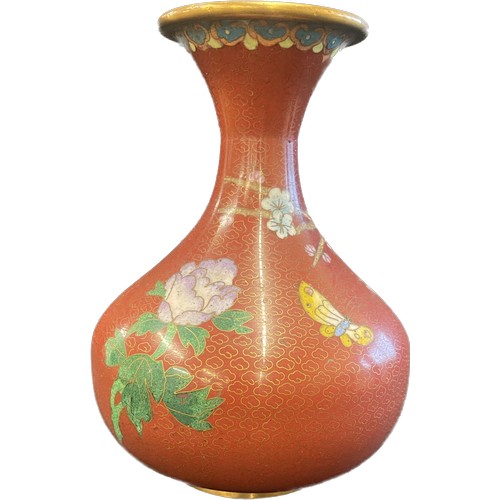 5 - Vintage Cloisonne vase with flower design, height approx 9 inches