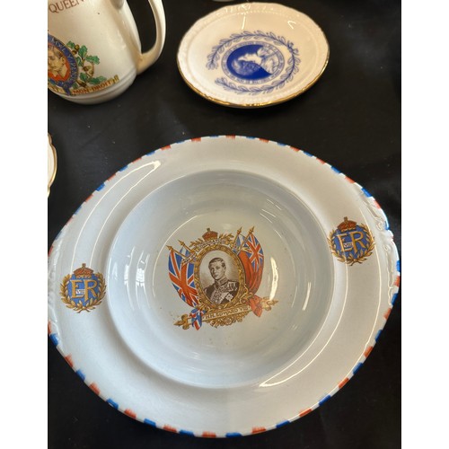 239 - Large selection of commemorative ware includes mugs, Shelley Cup (damaged), dish etc