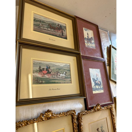 245 - Large selection of framed pictures and prints includes cash silks etc