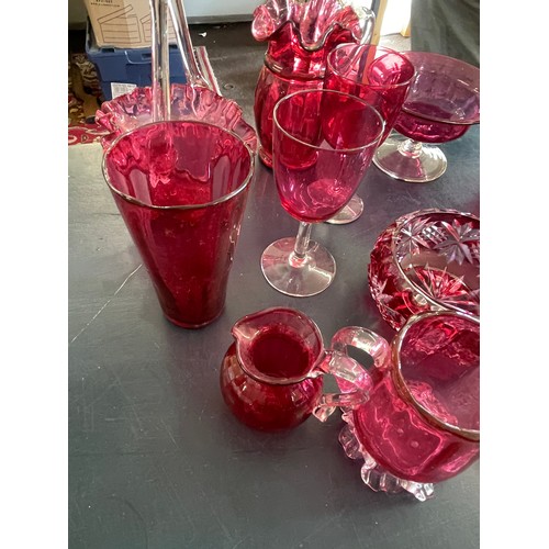 80 - 12 Pieces of cranberry glassware