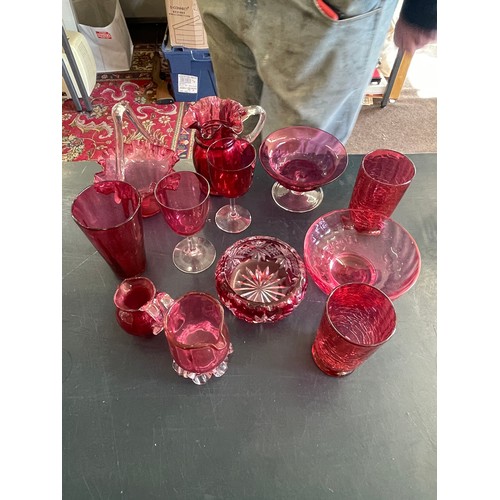 80 - 12 Pieces of cranberry glassware