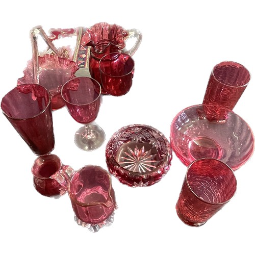 80 - 12 Pieces of cranberry glassware