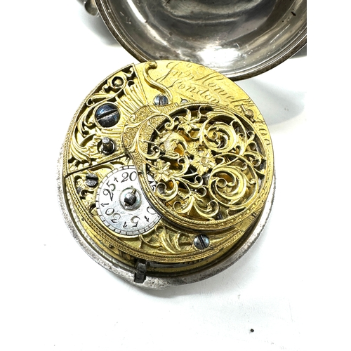 Antique silver pair case fusee verge pocket watch the watch is not ticking