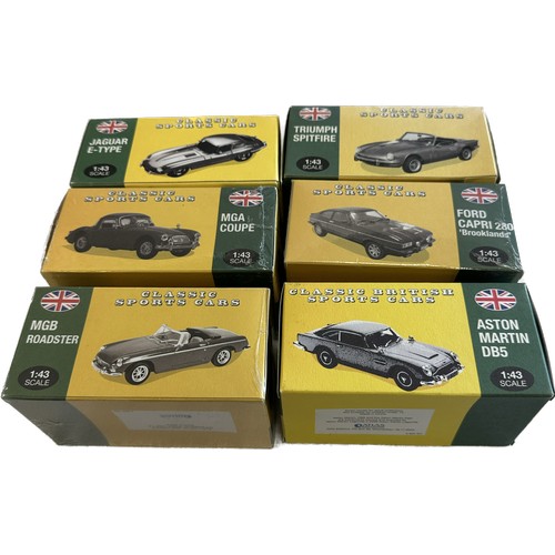 110 - Atlas British Classic Sports Cars - MGB Roadster 1:43 scale, Ford capri 280 brooklands, MGA Coupe, j... 