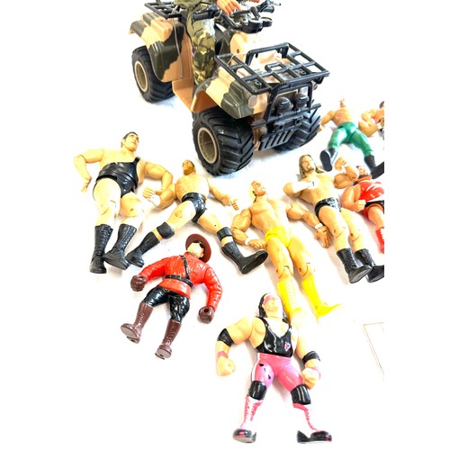 201 - Selection of figures includes action man the ultra corps quad 4x4 650cc and a selection of wrestling... 