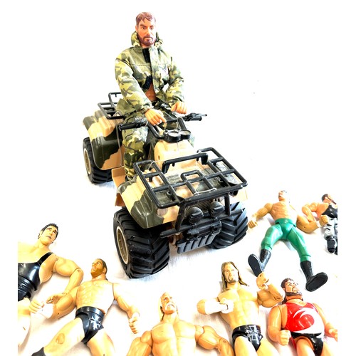 201 - Selection of figures includes action man the ultra corps quad 4x4 650cc and a selection of wrestling... 