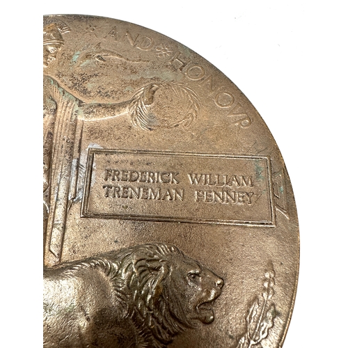 118 - ww1 death plaque to frederick william treneman penney