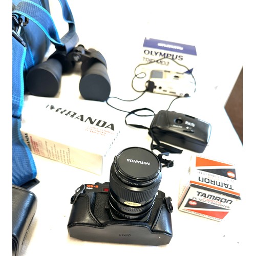 286 - Selection of assorted cameras includes olympus trip md3, miranda ms 2, miranda 330 cb, binoculars et... 