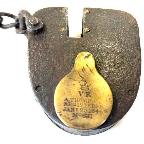 492 - Large Victorian padlock marked A Thompson registered January 20th 1846 no 631