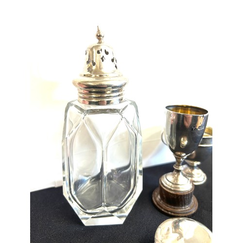 466 - Hallmarked silver items includes sugar shaker etc