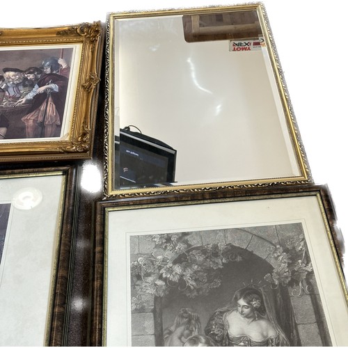 337 - 3 Large framed prints and a gilt framed mirror, largest measures 36 inches by 24 inches