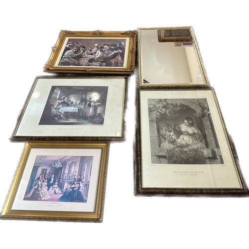 337 - 3 Large framed prints and a gilt framed mirror, largest measures 36 inches by 24 inches