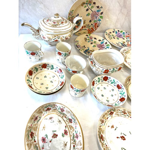 213 - Selection of antique english pottery includes part tea set, spode, crown derby etc