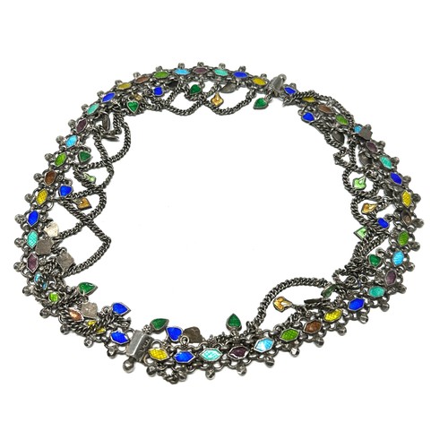 419 - .900 Silver traditional enamelled collar necklace (144g), unmarked