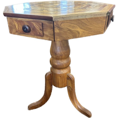 387 - Inlaid octagonal table measures approx 29.6 inches tall by 21 inches diameter