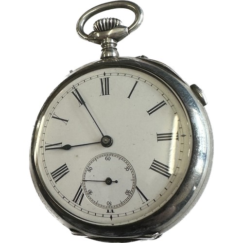 463 - Silver repeating pocket watch, ticking but repeater not working